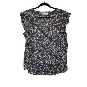 Fun 2 Fun Womens V-Neck Ruffle Cap Sleeve Floral Patterned Blouse Size XL